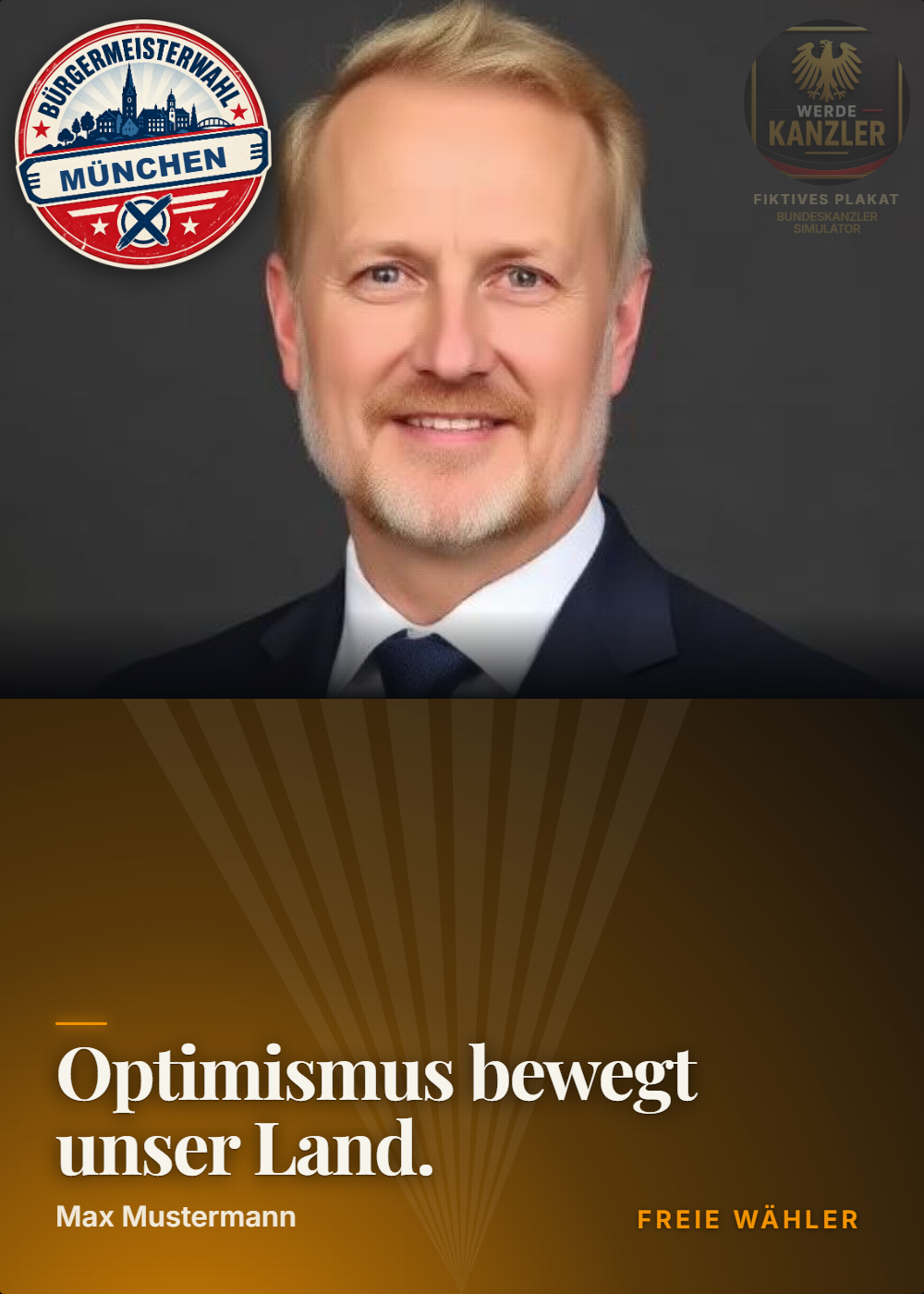 Dynamisch generiertes Wahlplakat mit eigenem Slogan und Kandidatenfoto